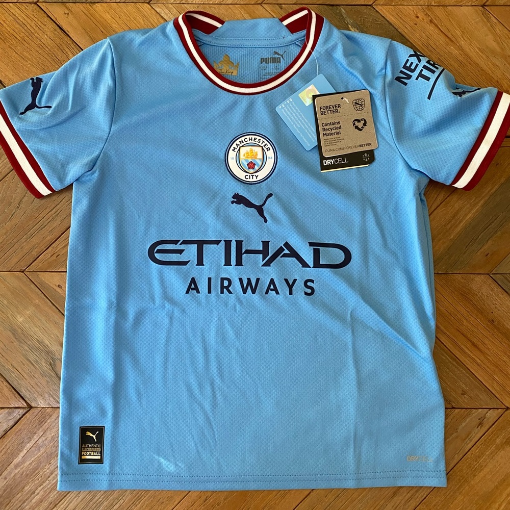 Manchester City Haaland youth soccer jersey 2022-23